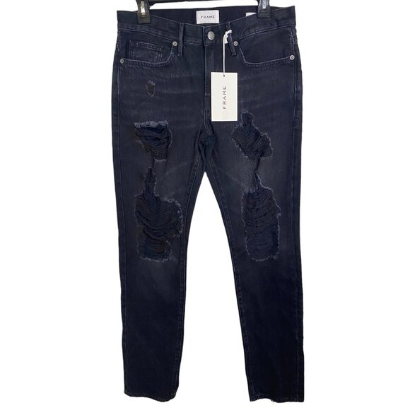 Frame men’s L’ Homme slim distressed‎ denim black jeans size 29 NEW - Picture 2 of 7
